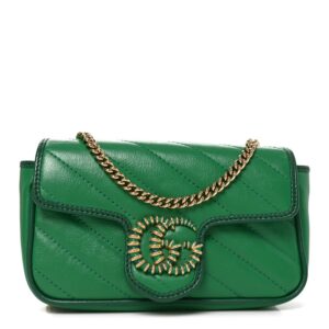 Azalea Calfskin Enamel Matelasse Diagonal Super Mini Torchon GG Marmont Shoulder Bag New Shamarock Emerald