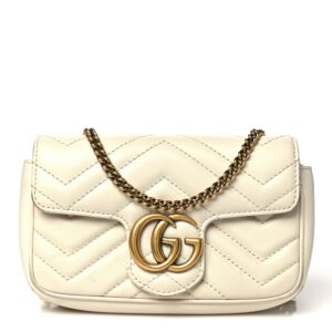 Calfskin Matelasse Super Mini GG Marmont Shoulder Bag White