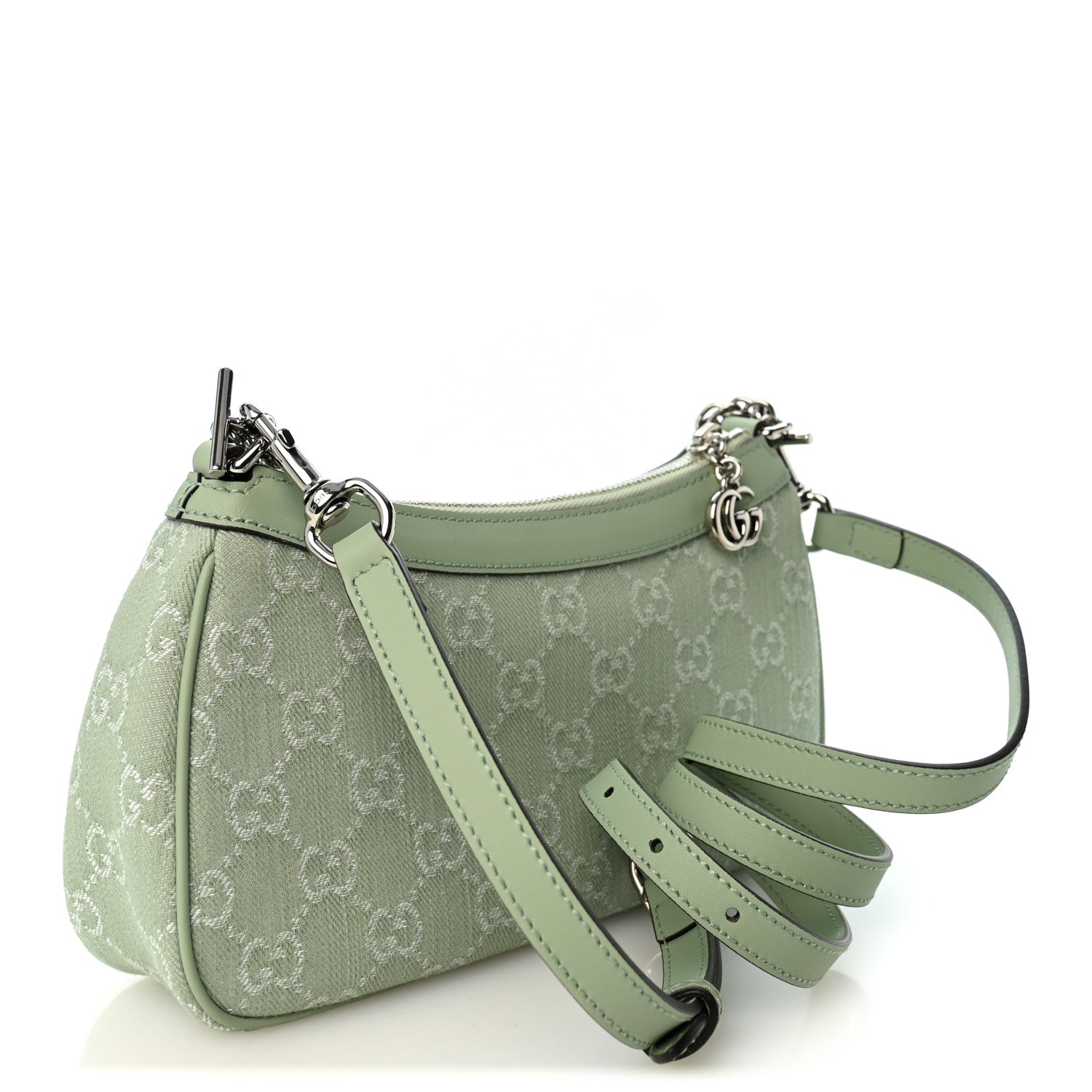 Denim GG Monogram Calfskin Mini Ophidia Flap Shoulder Bag Pale Green - Image 2