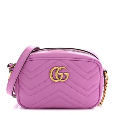 Calfskin Matelasse Mini GG Marmont Chain Shoulder Bag Candy Mousse