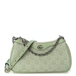 Denim GG Monogram Calfskin Mini Ophidia Flap Shoulder Bag Pale Green