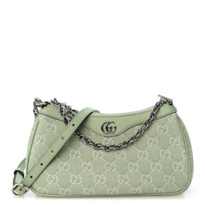 Denim GG Monogram Calfskin Mini Ophidia Flap Shoulder Bag Pale Green