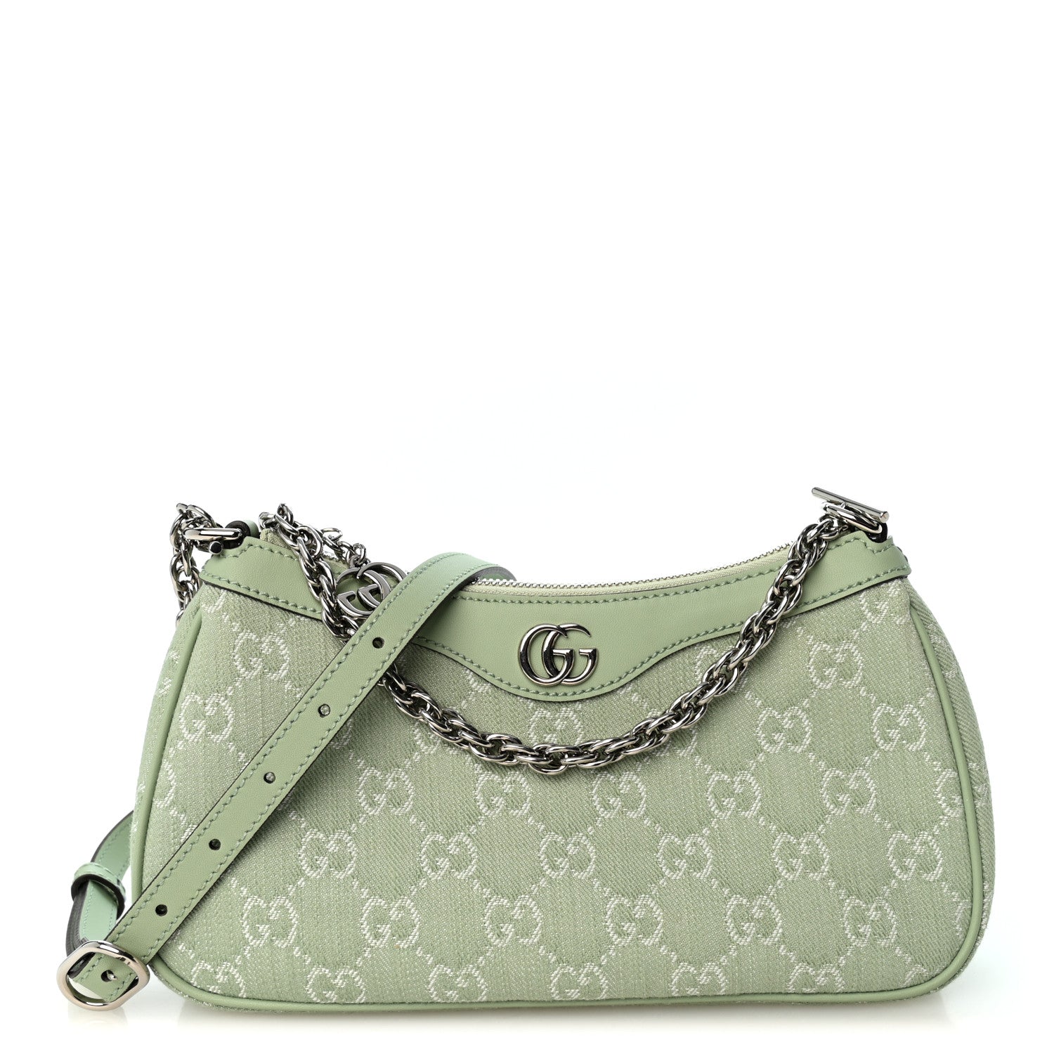 Denim GG Monogram Calfskin Mini Ophidia Flap Shoulder Bag Pale Green