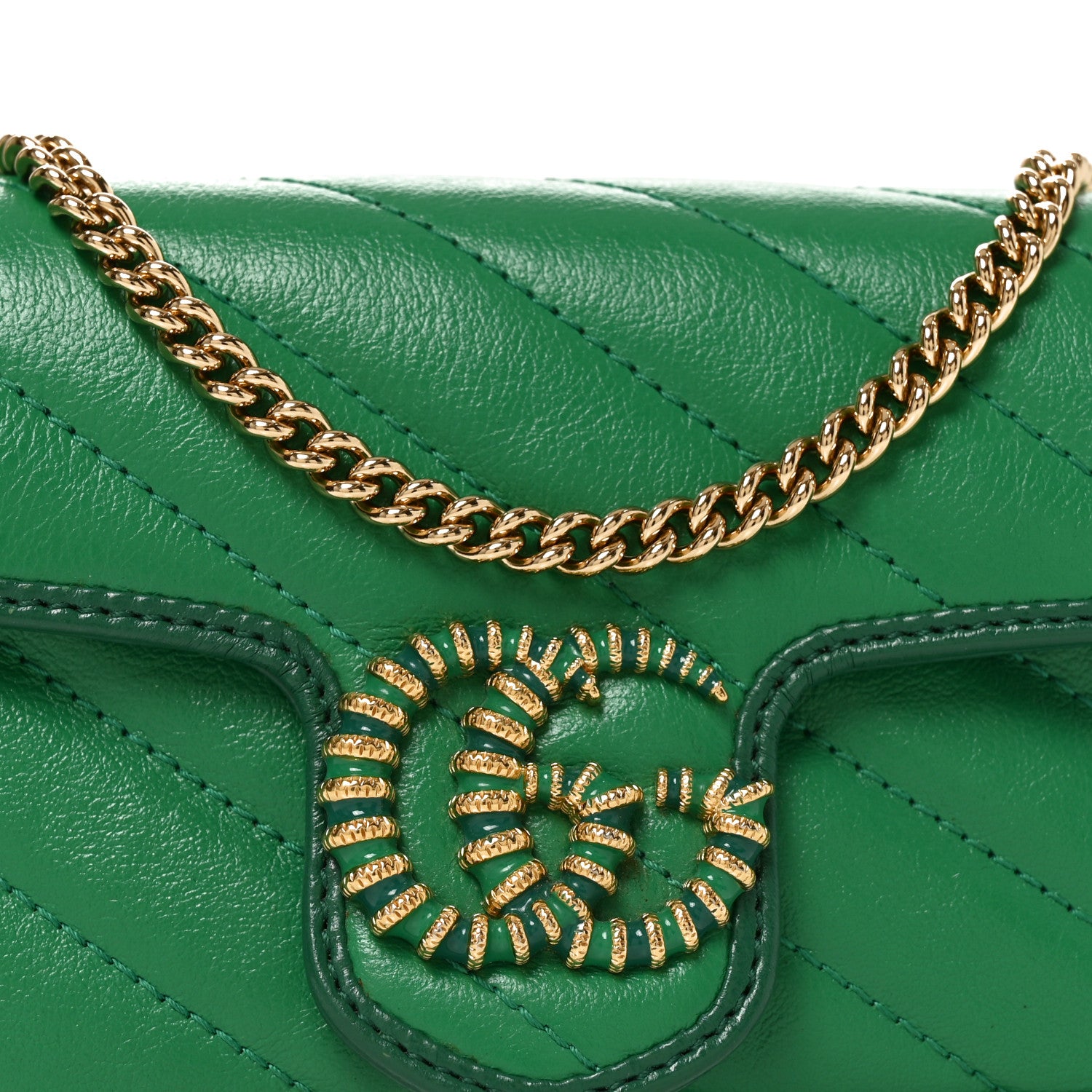 Azalea Calfskin Enamel Matelasse Diagonal Super Mini Torchon GG Marmont Shoulder Bag New Shamarock Emerald - Image 7