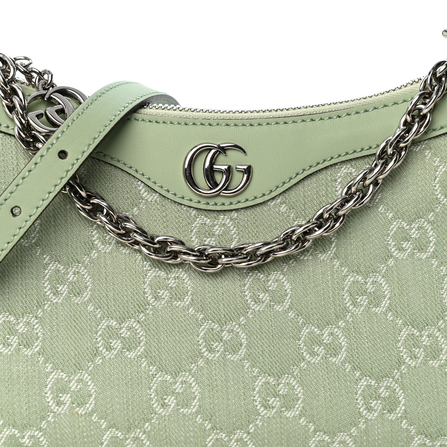 Denim GG Monogram Calfskin Mini Ophidia Flap Shoulder Bag Pale Green - Image 6