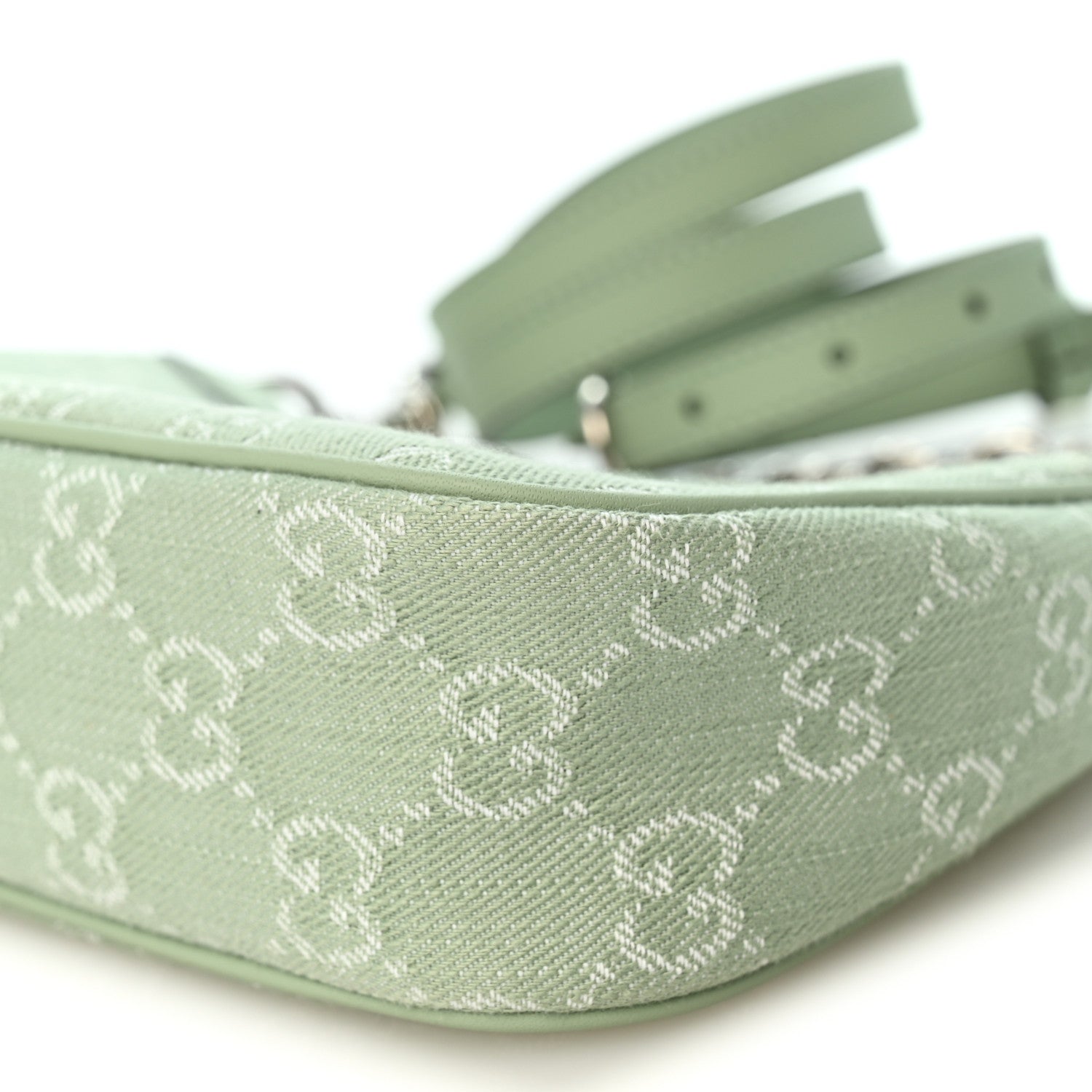Denim GG Monogram Calfskin Mini Ophidia Flap Shoulder Bag Pale Green - Image 8